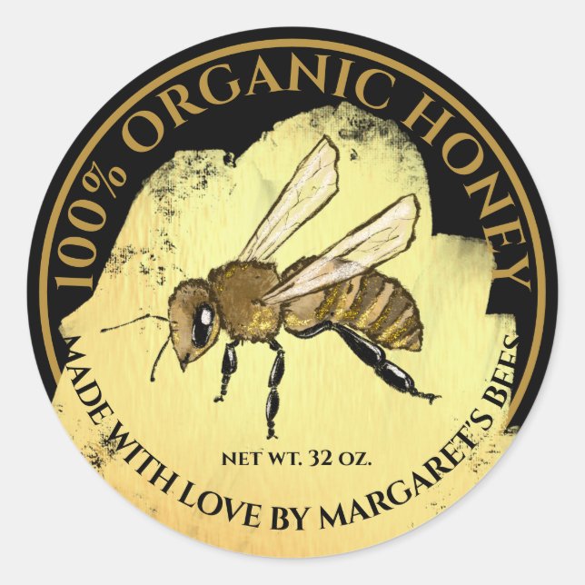 Honey Jar Labels Honeybee Honeycomb Bee Product (Front)