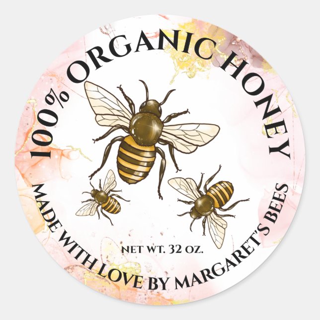 Honey Jar Labels Honeybee Honeycomb Bee Product (Front)