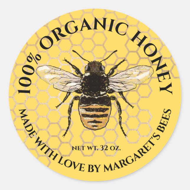 Honey Jar Labels Honeybee Honeycomb Bee Product (Front)