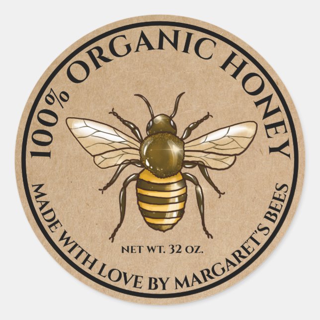 Honey Jar Labels Honeybee Honeycomb Bee Product (Front)