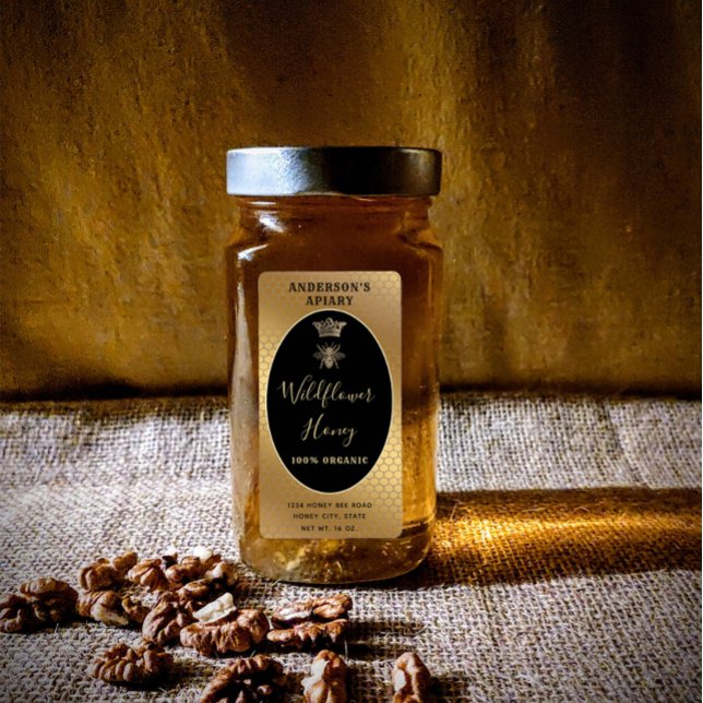 Honey jar modern script queen bee label (Creator Uploaded)