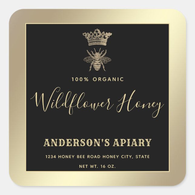 Honey jar modern script queen bee   square sticker (Front)