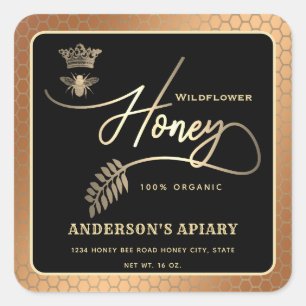 Honey jar modern script queen bee   square sticker