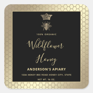 Honey jar modern script queen bee   square sticker