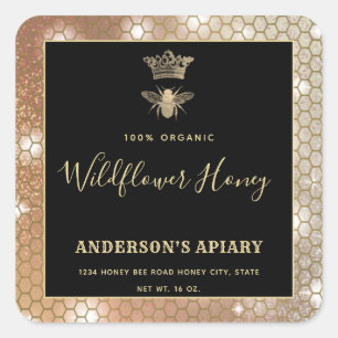 Honey jar modern script queen bee    square sticker