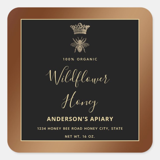 Honey jar modern script queen bee   square sticker (Front)