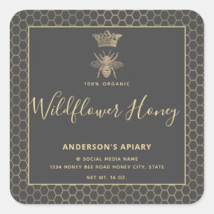 Honey jar modern script queen bee  square sticker