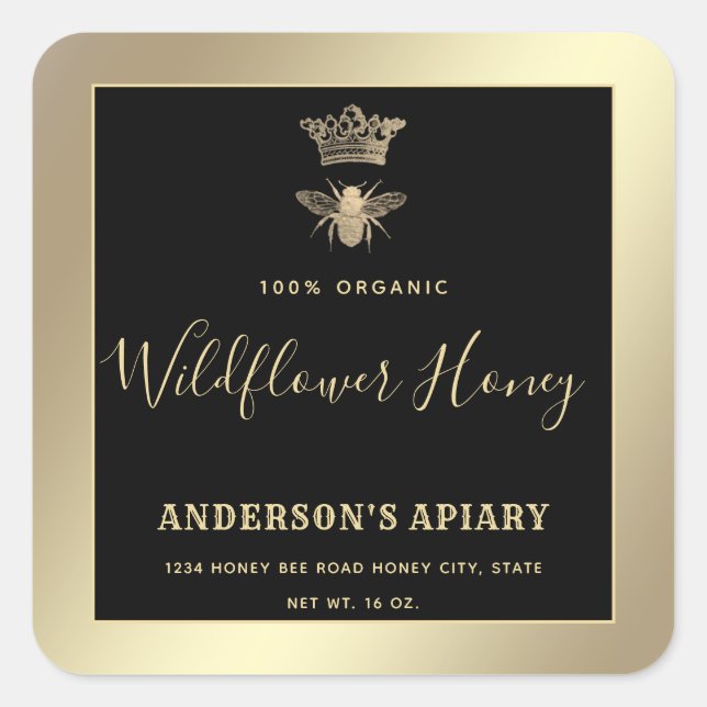 Honey jar modern script queen bee   square sticker (Front)