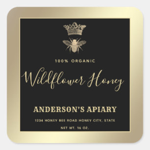 Honey jar modern script queen bee square sticker