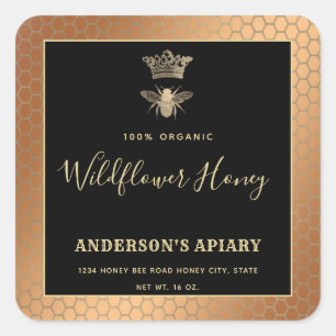 Honey jar modern script queen bee   square sticker