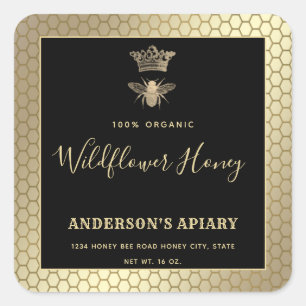 Honey jar modern script queen bee   square sticker