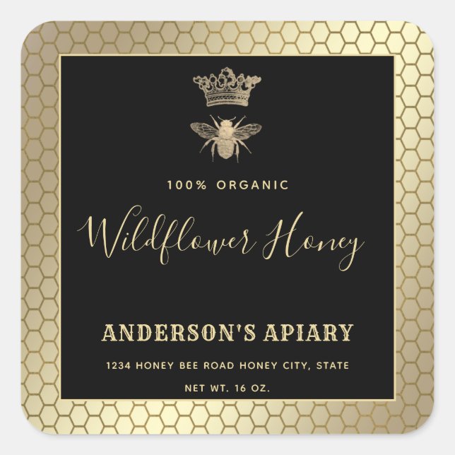 Honey jar modern script queen bee   square sticker (Front)