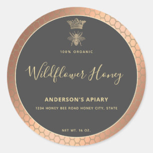 Honey jar modern script queen bee square sticker