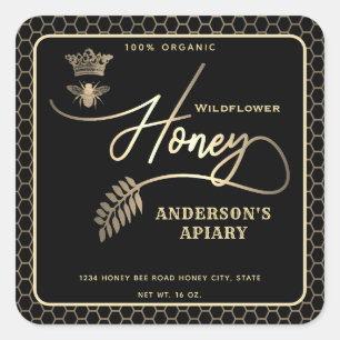 Honey jar modern script queen bee   square sticker