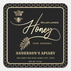 Honey jar modern script queen bee   square sticker