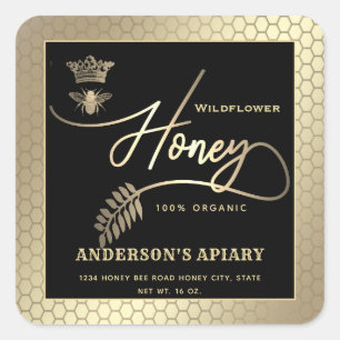 Honey jar modern script queen bee   square sticker