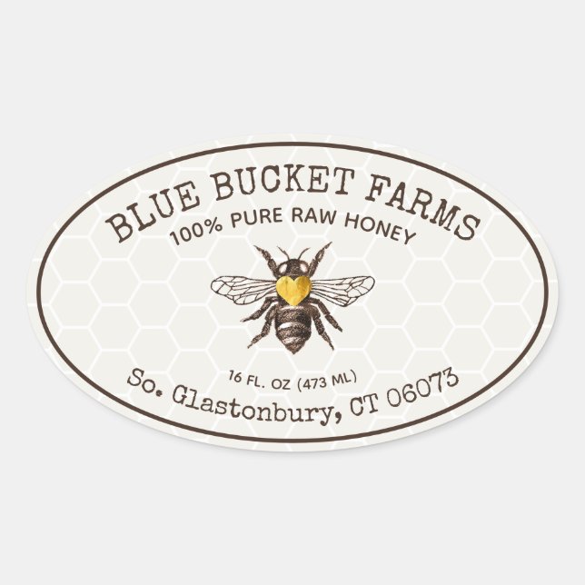  Honey Jar Oval Label Honeycomb Bee (Front)