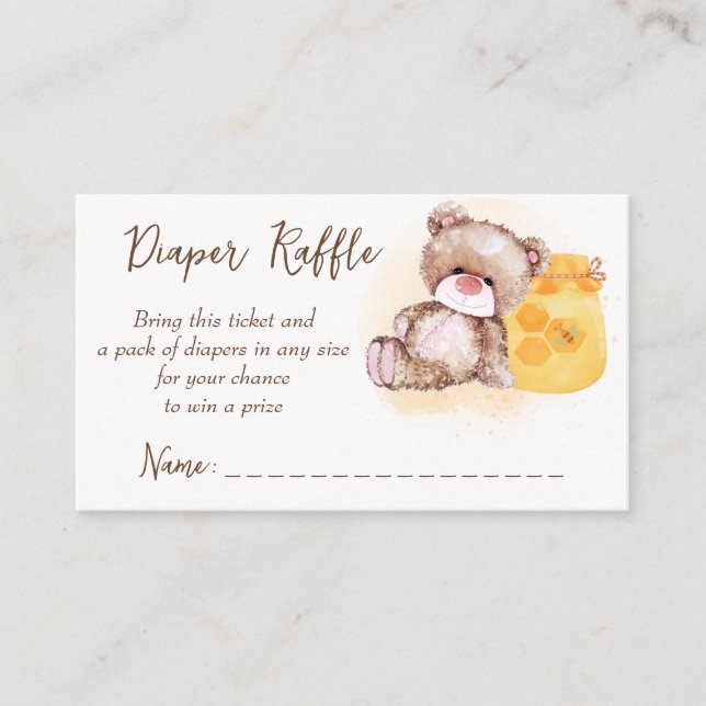Honey jar teddy bear baby shower diaper raffle enclosure card (Front)