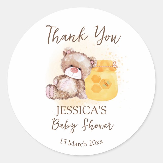 Honey jar teddy bear bearly wait baby classic round sticker (Front)