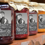 Honey Jelly Jar Labels Wedding Photo Thank You<br><div class="desc">Chalkboard Aesthetic Homemade Wedding Jar Thank You. Victorian English Cottagecore Rustic Luxe Chalkboard Wedding design with a vintage border element that is unique and sure to get plenty of compliments from your guests. Two sweetly romantic hand drawn hearts intersecting symbolise your forever love and the two become one in holy...</div>