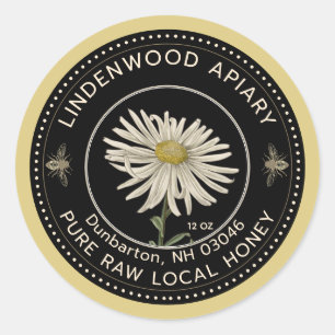 Honey Label Black Bee Daisy Beekeeper Apiary