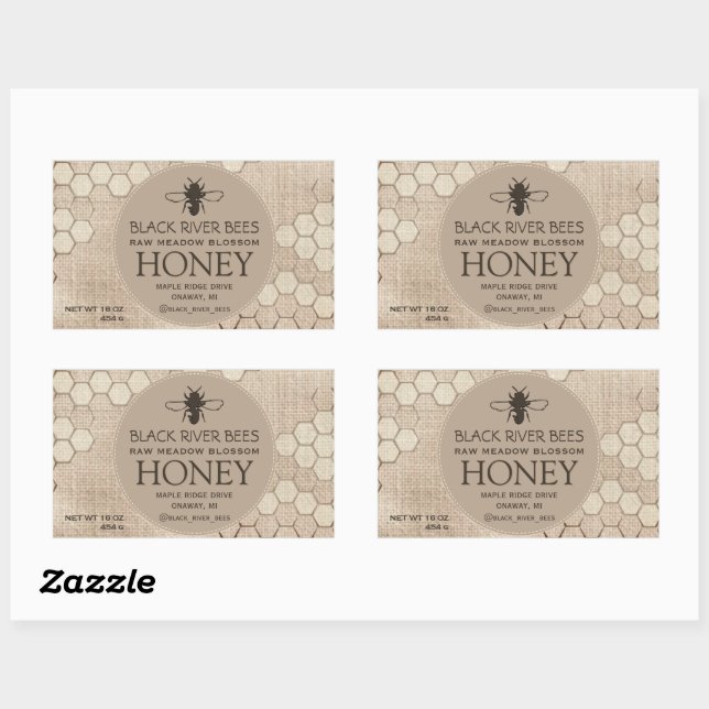 Honey Label Honeycomb and Stylised Bee on Muslin (Sheet)