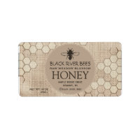 Honey Label Honeycomb and Stylised Bee on Muslin