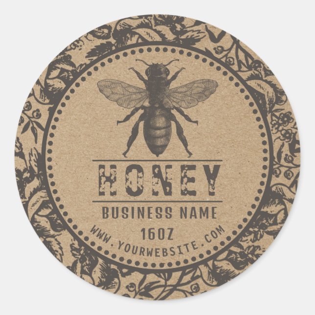 Honey Label Kraft | Flowers  And Bee (Front)