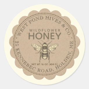 Honey Label Kraft Scallop Vintage Bee