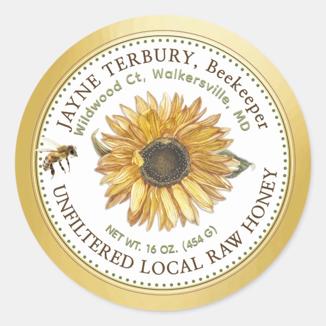 Honey Label Sunflower with Bee (Front)