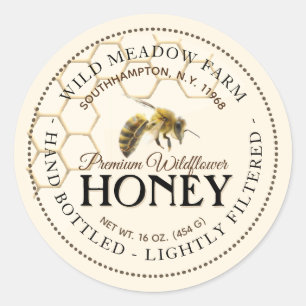 Honey Label with Honeycomb and Bee