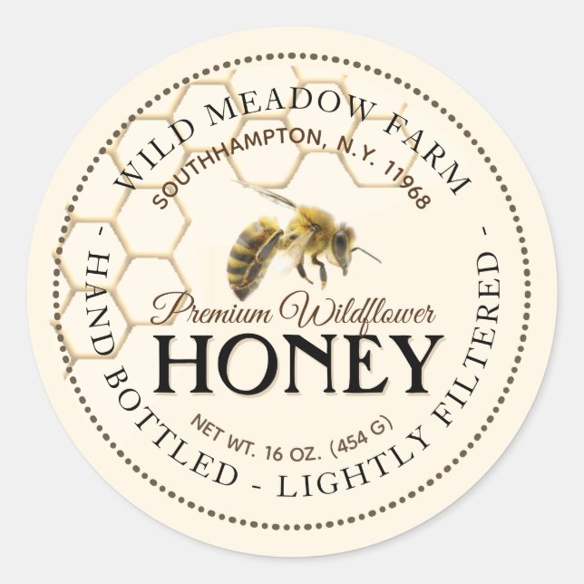 Honey Label with Honeycomb and Bee (Front)
