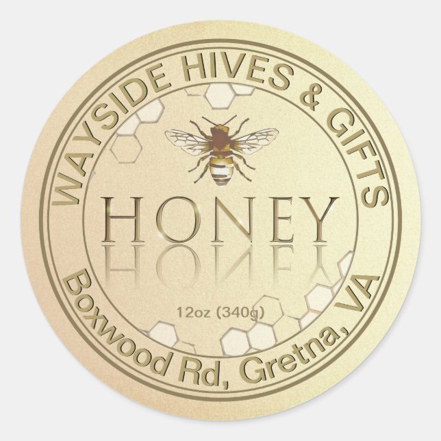 Honey Label with Honeycomb and Bee Metallic Gold  (Front)