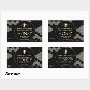 Honey Label with Honeycomb and Stylised Bee Black