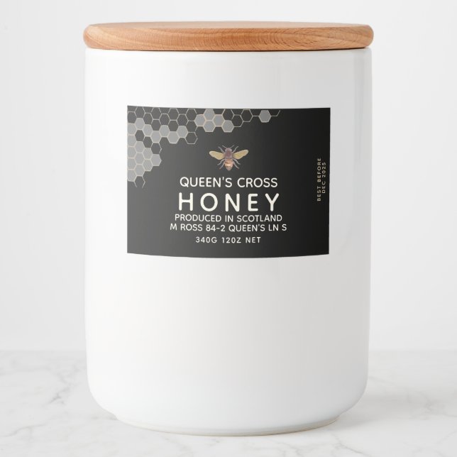 Honey label with honeycomb and vintage bee black (Front)