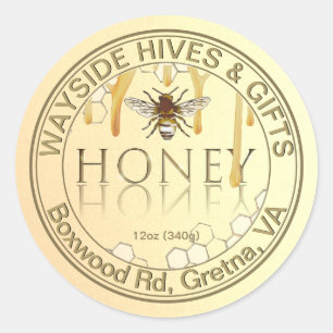 Honey Label with Honeycomb Bee Metallic Gold Drips