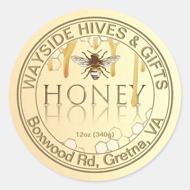 Honey Label with Honeycomb Bee Metallic Gold Drips (Front)