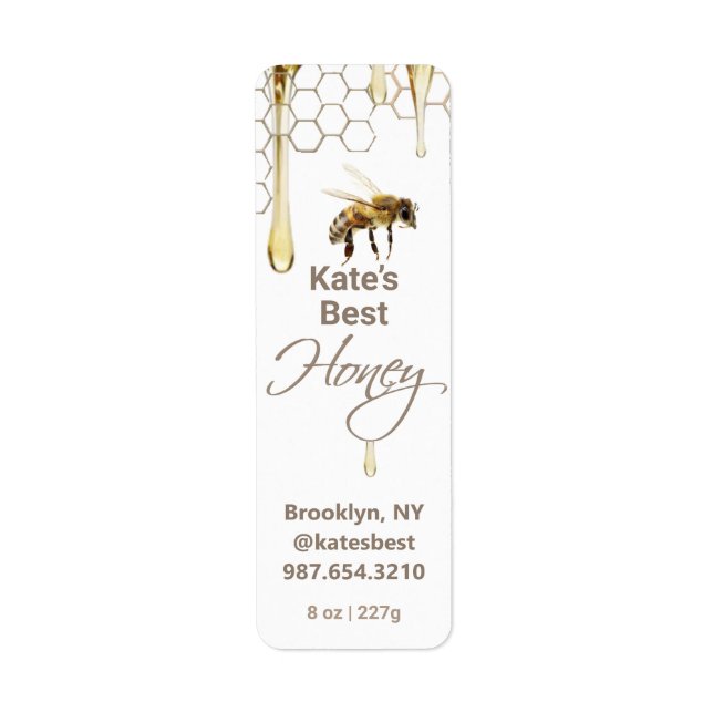 Honey Label with Honeycomb, Drip & Bee (Front)