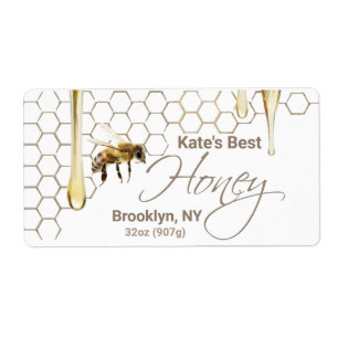 Honey Label with Honeycomb, Drip & Bee
