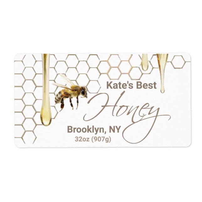 Honey Label with Honeycomb, Drip & Bee (Front)