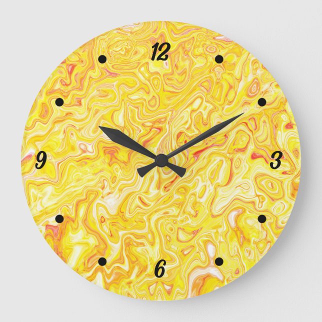Honey Lemon Yellow Marble Texture Abstract Liquid Large Clock (Front)