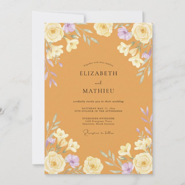 Honey Lilac Wildflower Wedding Invitation (Front)