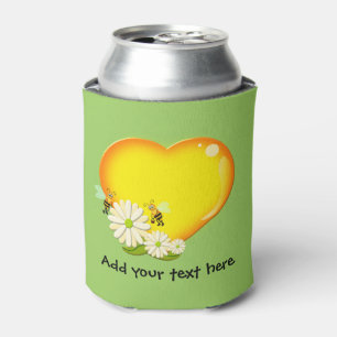 Honey Love Heart, Honey Bees and Flowers Custom Can Cooler