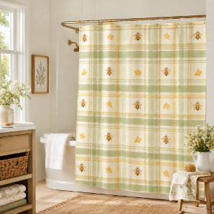 Honey Meadow Plaid Sage Green Shower Curtain