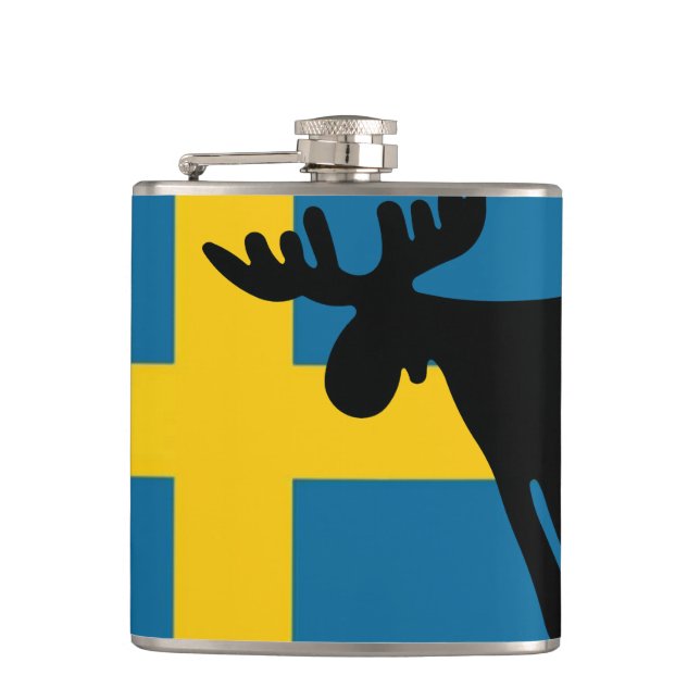 Honey / Moose with Swedish flag Hip Flask (Front)