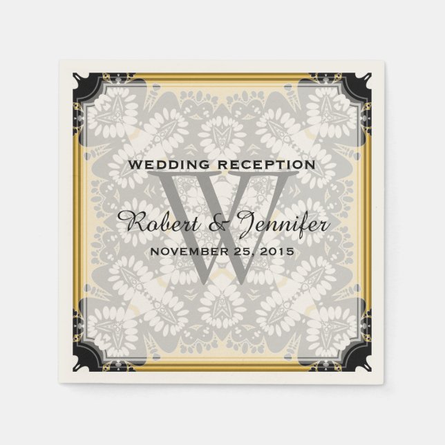 Honey Mustard & Black Tribal Love Paper Napkins (Front)