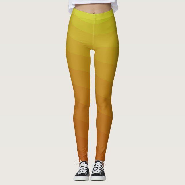 Honey Mustard Yellow Gradient Striped Ombre Leggings (Front)