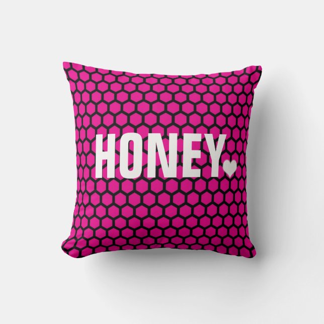 Honey, My Love Pink Honeycomb Pillow (Front)