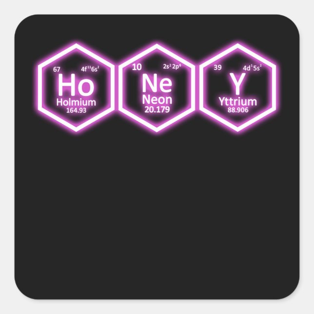 Honey Neon Element Periodic Table Science Square Sticker (Front)