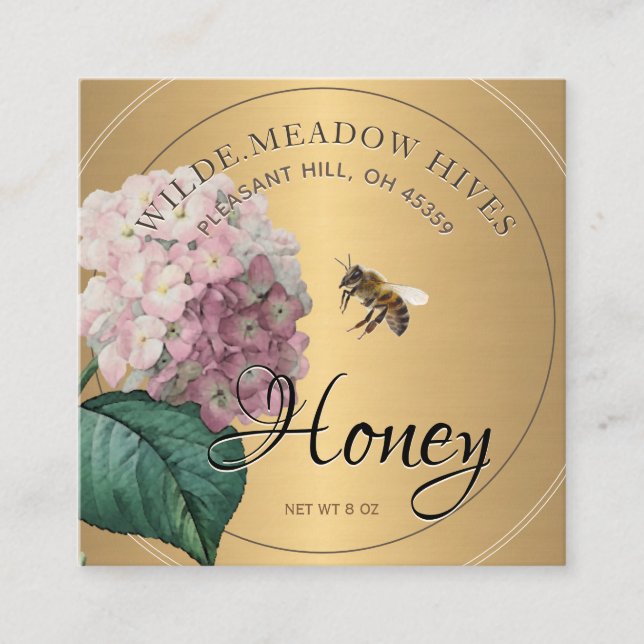 Honey Nutrition Fact Card Gold Bee Flower (Front)